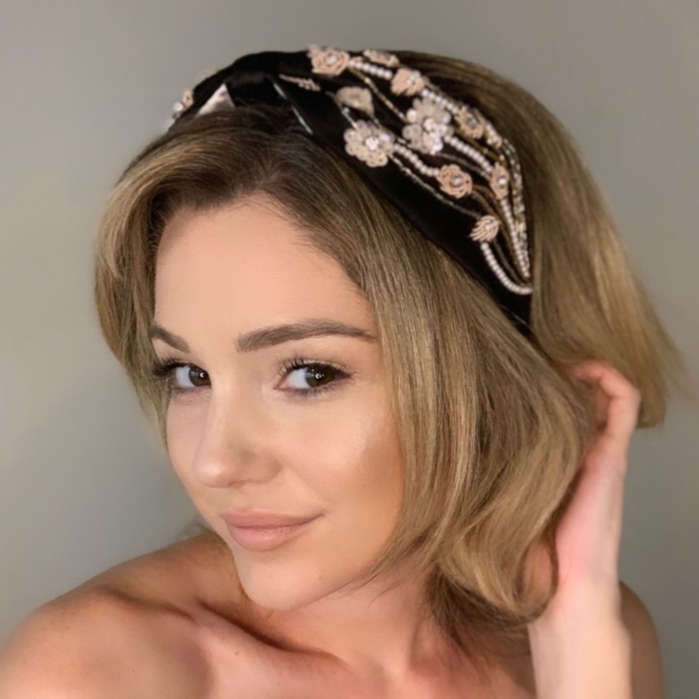 Black Statement Beaded Embroidered Headband